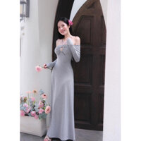 đầm xoè trể vai tay dài