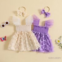 Đầm Xoè Tulle Hoạ Tiết Bươm Bướm + Băng Đô Cài Tóc Cho Bé Gái 1-5 Tuổi