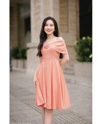 ĐẦM XÒE VAI CHOÀNG ĐÍNH NGỌC TRAI VÀ HOA HỒNG -2562