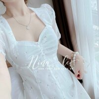 Đầm Xòe Voan Hoa Nhún Ngực Phong Cách Bánh Bèo Ngọt Ngào