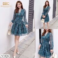 đầm xoè voan màu xanh có dây cột eo