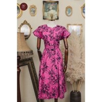Đầm xoèn hoa vintage cổ điển sắc hồng trẻ trung