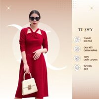 Đầm Xốp Xoắn Cổ Dài Tay TINOVY D22127