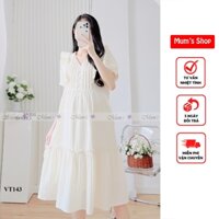 Đầm xuông đầm bầu dáng babydoll Mum's Shop VT143 cổ ngọc sang chảnh, mát nhẹ, tiểu thư