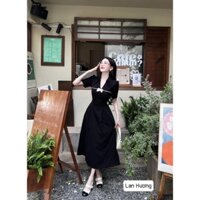 Đầm xuông đính nơ ngực chất vải dày lanh mát dễ mặc