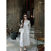 Đầm xuông sơ mi hello kitty túi ngực trẻ trung .