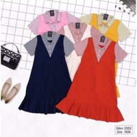 Đầm yếm bầu áo liền cổ sơ mi đuôi cá-2552