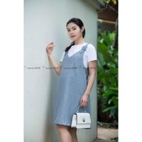 Đầm yếm bầu gồm đầm và áo trắng trong thiết kế đầm suông không xù lông cực xịn xò