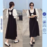 ĐẦM YẾM BẦU LIỀN DÁNG SUÔNG DÀI CHẤT MỀM ĐẸP TAY LỠ PHỐI MÀU TRẺ TRUNG X187 VÁY BẦU BABYDOLL CÔNG SỞ