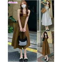 Đầm yếm dáng xòe cotton lạnh form dài maxi, váy dạo phố không tay 2 dây xinh xắn - DTH