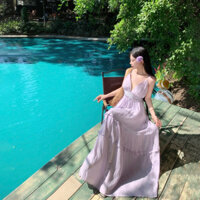 Đầm yếm hở lưng tím Pastel dịu dàng | 1400