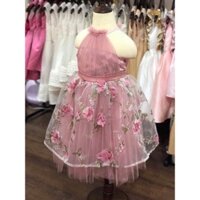 Đầm yếm hoa nổi hồng