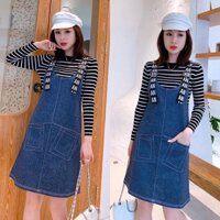 Đầm Yếm Jean Thun Nữ 2 Dây In Chữ Duyên Dáng