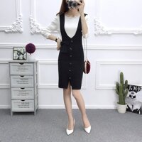 Đầm yếm len ôm body phối mẫu mới DV103 - đen