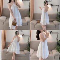Đầm yếm nữ chất ren lông- váy xòe 2 dây babydoll công chúa đi chơi đi biển đự tiệc tiểu thư công chúa hàn quốc ulzzang