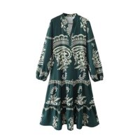 Đầm Zara hoa tiết xanh lá trầm