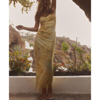 Đầm Zara made in Morocco 2 dây thun voan loang vàng lót thun