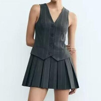 Đầm Zara made in Morocco Vest sọc xếp li rộng