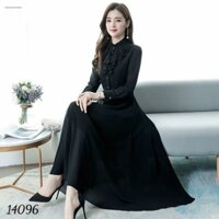 [DAM001] Đầm Tiểu Thư Váy Xòe Ngực Bèo Tay Dài(Màu Đen_Size M)