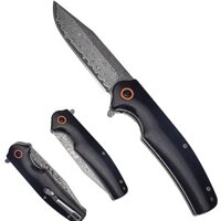Damascus Thép Dao 3.5In Ebony Xử Lý Chiến Thuật Gấp Dao EDC Xách Tay Trở Lại Clip Cắm Trại S