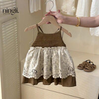 Đầm/Váy dây đan chéo lưng vintage ren kèm khăn quàng len đan hàng Quảng Châu cao cấp