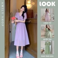 Đầm/Váy nàng thơ dáng dài chất tơ phối bèo màu pastel style ulzzang
