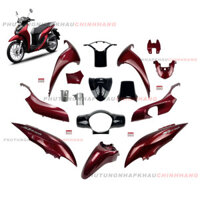 Dàn áo Sh Mode 125 2024 màu Đỏ đô Đen (R368C) ABS bản Cao Cấp (16 món), Bộ vỏ áo nhựa màu Sh Mode 4 val 2021 2022 2023