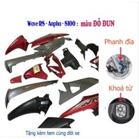Dàn áo xe Wave RS - S100 - Alpha 100 màu Đỏ đun yếm ghi Loại Phanh đĩa - khóa vuông - tặng chiếc pha đèn bóng led