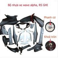 Dàn áo xe Wave RS ,S100 , Alpha đời mới phanh cơ khóa tròn, nhựa ABS cao cấp màu GHI , tặng bộ tem dán và ốc