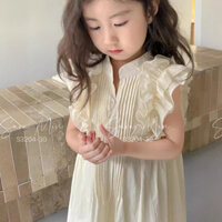 [Đan Đan Kids]Đầm bé gái, váy thô tiểu thư màu kem tay bèo , size 1y-10y- Mã V05