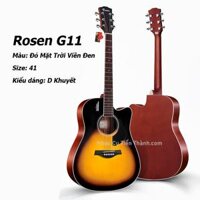 Đàn Guitar Acoustic Rosen G11 Đỏ Mặt Trời Viền Đen Size 41 Dáng D Khuyết