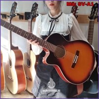 Đàn guitar acoustic SV-A1 có ty chống cong cho người mới - mặt gỗ thông tặng 6 phụ kiện - màu cam đen