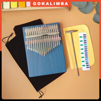Đàn kalimba 17 phím màu xanh GOKALIMBA gỗ manhogany cao cấp hình chữ nhật tặng búa chỉnh âm