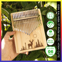 Đàn kalimba khắc laser QUYNHLEMO hình hươu phong cảnh, Kalimba 17 phím gỗ tự nhiên giá rẻ tặng búa chỉnh âm