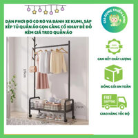 Dàn phơi đồ Kumi có rổ và bánh xe tiện lợi, giá treo quần áo và khay để đồ gọn gàng