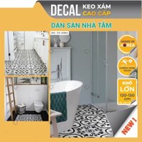 Dán sàn nhà tắm gạch bông vintage chống nước Size lớn 120cm , Decal sàn nhà tắm cao cấp Thư Viện Decal DDS-079