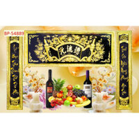 Dán tranh phòng thờ 3d mâm ngũ quả hoành phi câu đối