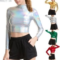 Dance the Night Away with this Faux Leather Mock Neck Crop Top for Women