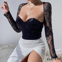 Dance1o1-áo liền thân Sequin cắt thấp cho nữ