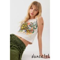 Dance1o1-nữ Thư Mùa Hè Hổ Pirnt Tay Ngắn Cổ Tròn Thể Hiện Rốn Bé Tee