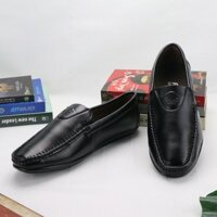 ĐẲNG CẤP TT Giày lười nam da đen đế đen thân in hình DD314 Shop ĐỊCH ĐỊCH