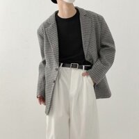 Đang giảm giá Áo khoác vest nam kiểu dáng muối, họa tiết houndstooth, dáng rộng, phong cách retro, áo khoác len thời trang Hàn Quốc, áo khoác kẻ sọc mùa thu đông cho phụ nữ