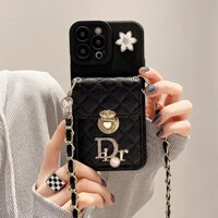 Dành Cho Apple iPhone 14 15 16 13 12 11 Pro Max X XS XR Max 7 8 6 6s Plus mini Kim Cương Hoa Ví Đựng Thẻ Đứng Dây Đeo Điện Thoại Mềm Ốp Lưng Full Cover