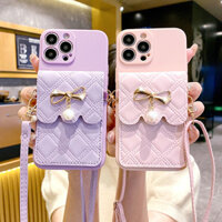 Dành Cho Apple iPhone 16 15 14 13 12 11 Pro Max 14 15 Plus X XR XS Max mini 7 8 6 6S Plus Kim Cương Nơ Ví Đứng Dây Đeo Dây Mềm Ốp lưng