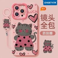 Dành Cho Apple iPhone 16pro 15 14 13 12 11 Pro Max Ốp Lưng Điện Thoại Mini Mềm Dễ Thương May Mắn Graffiti Tình Yêu Mèo Có Dây Xích