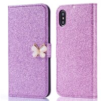 Dành Cho Apple iPhone XS Max (6.5 ") Bao Da [Crystal Bow] Trang Sức Lấp Lánh Cao Cấp Vỏ Folio Lật Vỏ Bọc Kim Tuyến Sáng Bóng Với Khe Cắm Thẻ Nút Cài Nam Châm Hỗ Trợ Chân Đế [bonus]