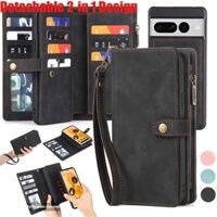 Dành Cho Google Pixel 8 7 Pro 6A Vỏ Dây Kéo Bao Da Từ Tính Có Thể Tháo Rời Ví Đựng Thẻ