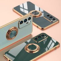 Dành Cho Huawei P50 Pro Sang Trọng Đen Xanh Nhẫn Giá Đỡ Ô Tô Silicon TPU Chống Sốc Dành Cho Huawei P40 Pro Plus Funda