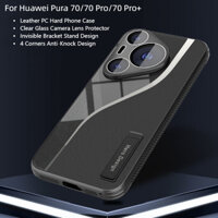 Dành Cho Huawei Pura 70 Pro 70 Pro + P60 P50 Pro Ốp Lưng Da Sang Trọng Vô Hình Giá Đỡ Kính Camera Bảo Vệ Ống Kính Vỏ Điện Thoại Cứng