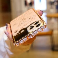 Dành Cho iPhone 11 12 13 14 15 16 Pro Max X XR XS Max Ốp điện thoại Kim Cương Bling Lấp Lánh Kim Cương Giả Rắn Inlay Khung Kim Loại Gương Trang Điểm Mặt Sau